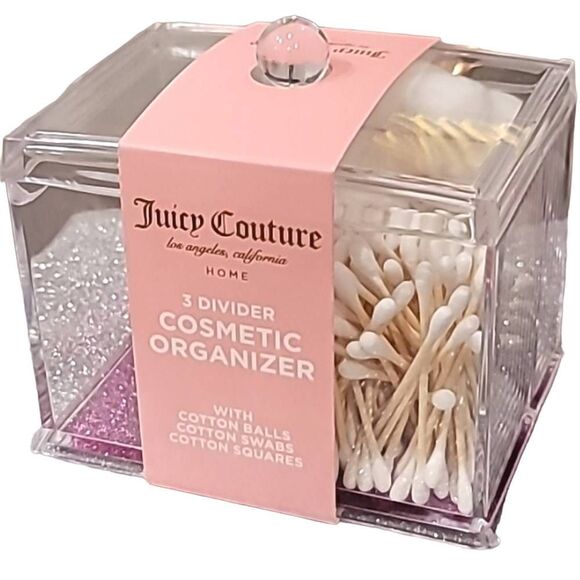 Juicy Couture Acrylic 3Divider Cosmetic Organizer w/Cotton Balls, Swabs, Squares - Picture 10 of 11